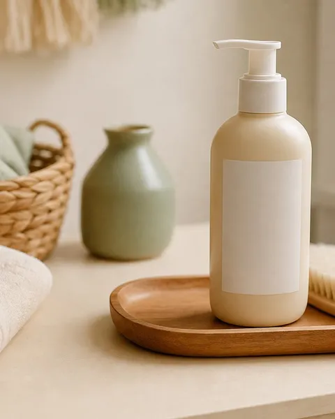 Baby hair products arranged in a warm natural family-home scene