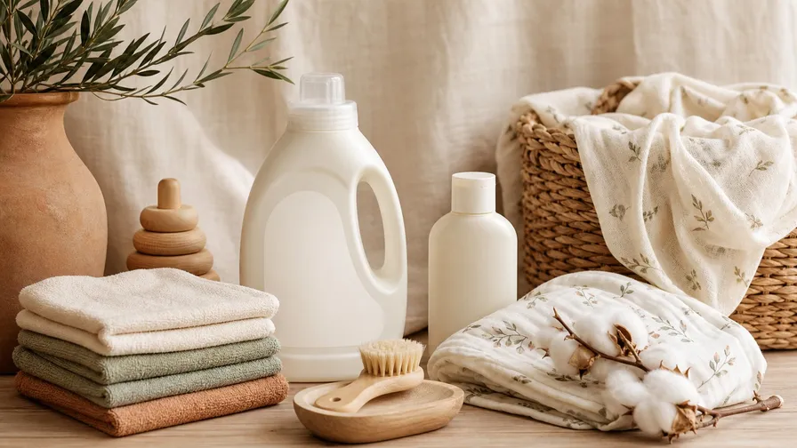 Fragrance-free baby products, cotton washcloths, swaddle, and laundry basics for sensitive skin